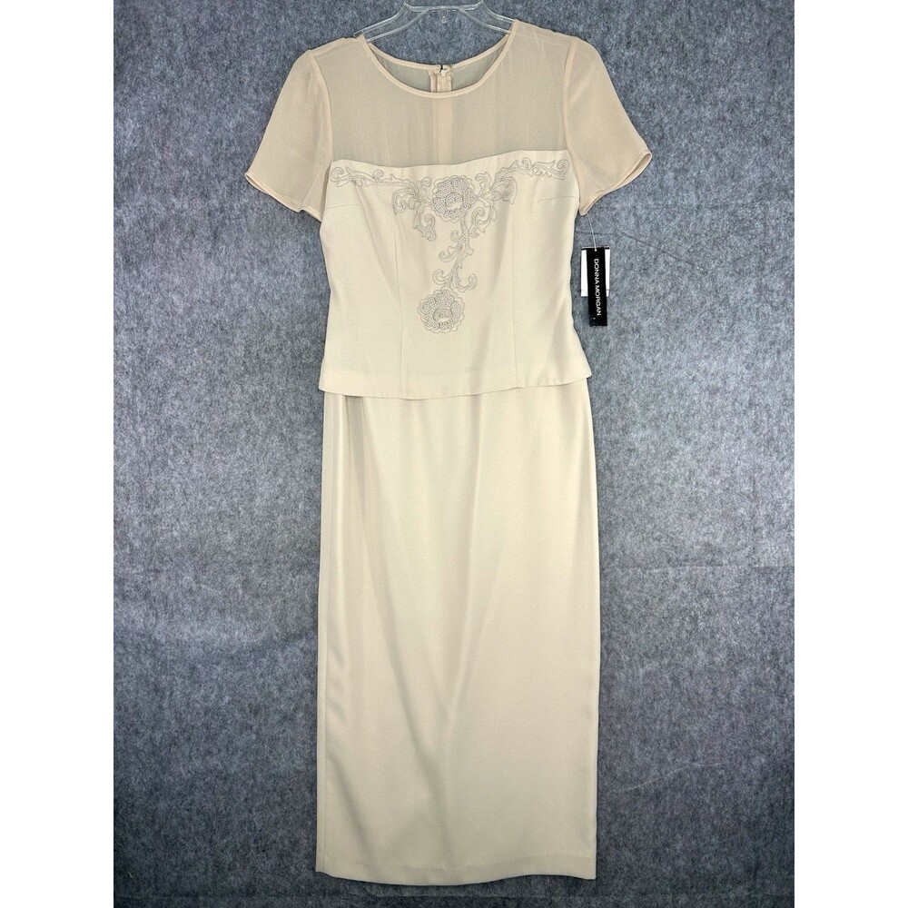 Donna Morgan Light Brown Latte Sheer Beaded Formal Evening Dress Size 8